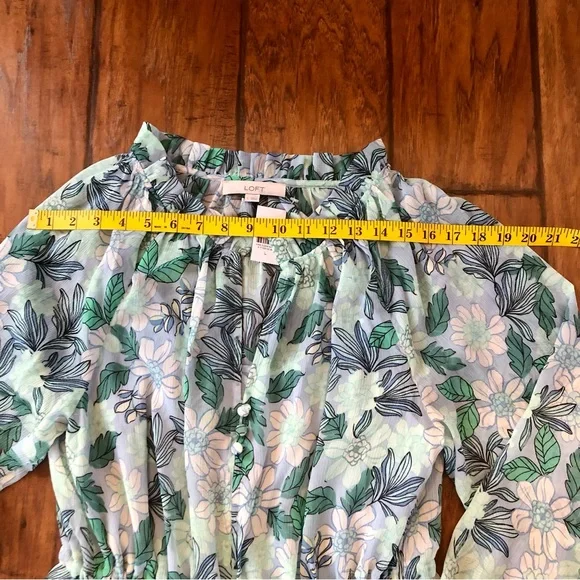 NWT LOFT Blue and Black Green Floral Maxi Dress Layered Ruffles Puff Sleeves - Picture 13 of 15